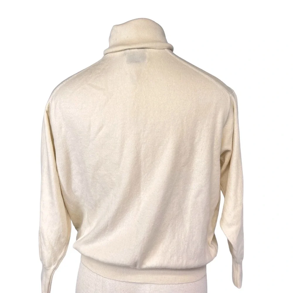 Burberrys Vintage Cropped Merino Wool Turtleneck Sweater Jumper Women M in Cream - Picture 3 of 7